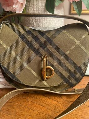 Burberry Olive Plaid Saddle Crossbody with Gold Hardware